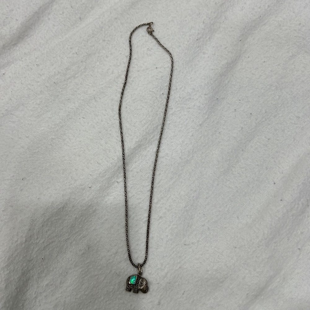 Womens necklace with silver elephant and teal opal look